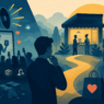 Illustration of a consumer evaluating a business, representing brand visibility and operational trust.