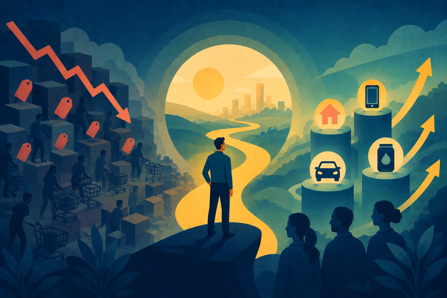 Illustration of a unique product standing out from the crowd, representing category design and competitive advantage.