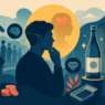Illustration of a consumer making a purchasing decision, representing brand perception and competitive advantage.