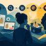 Illustration of a consumer interacting with a brand, representing early customer retention and honest marketing.