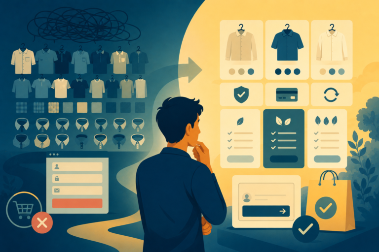 Illustration of a streamlined checkout process, representing decision simplicity and high conversion rates