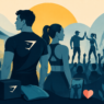 Stylized illustration of a fitness community representing Gymshark branding and modern consumer loyalty.