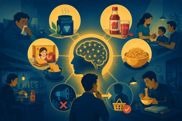 Illustration of a consumer making an automatic purchase decision, representing a strong memory structure and brand loyalty