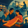 Illustration of a traditional Kanchipuram silk saree, representing Nalli branding and heritage retail trust.