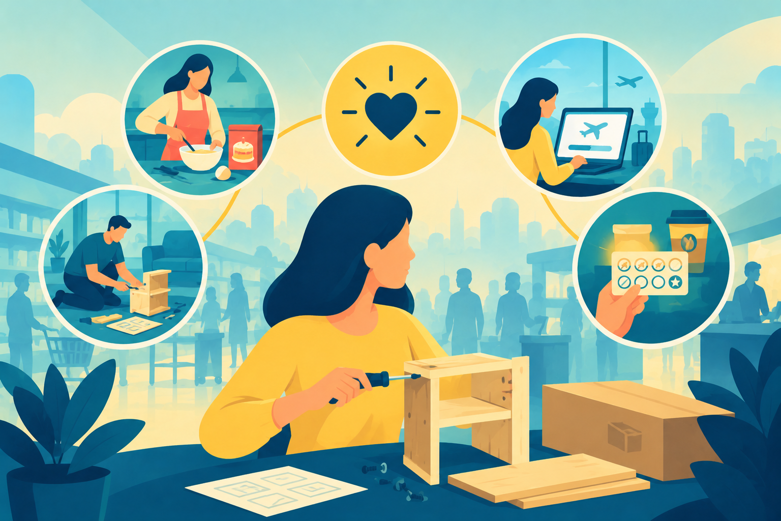 A customer assembling furniture at home with tools, representing the power of purposeful customer effort and the IKEA effect