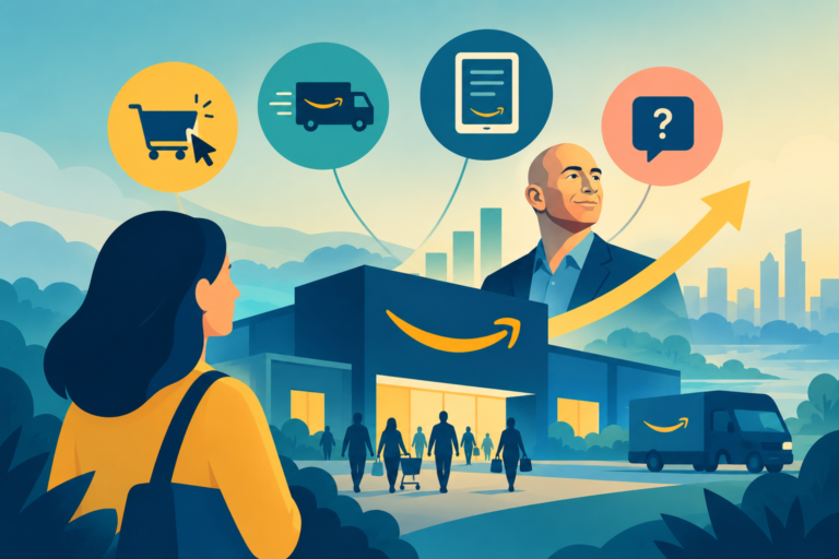 Illustration of an empty chair at a corporate boardroom table, representing customer obsession and Jeff Bezos's meeting strategy