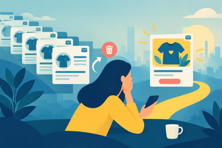 A user quickly swiping away a predictable daily notification, representing the danger of extreme marketing consistency