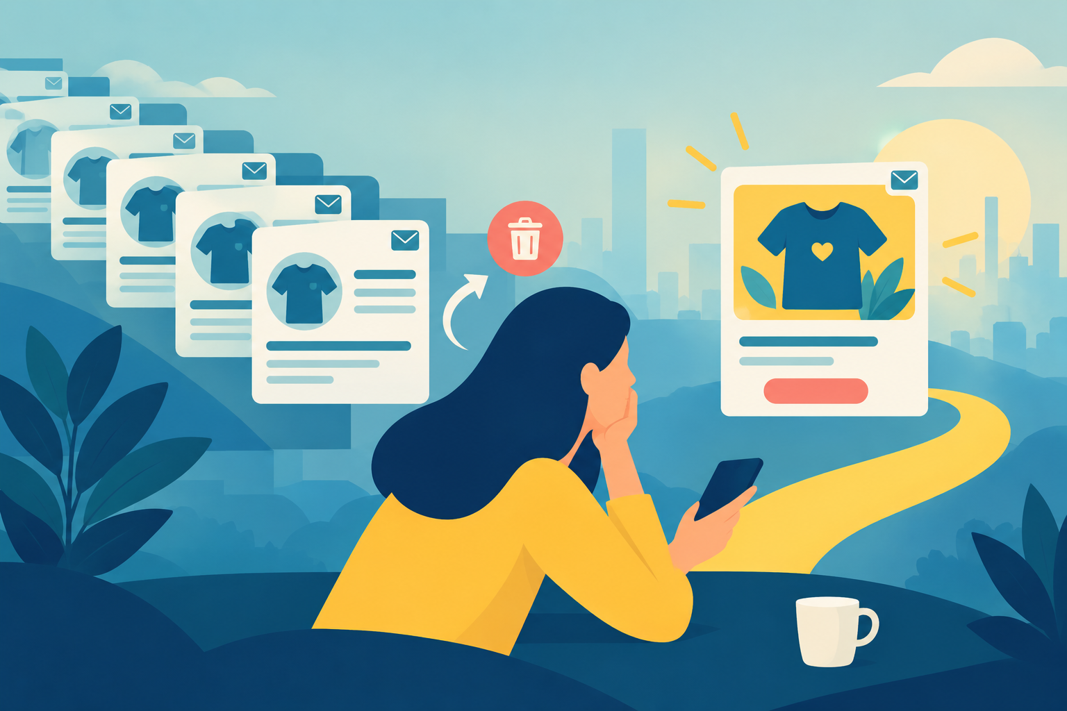 A user quickly swiping away a predictable daily notification, representing the danger of extreme marketing consistency