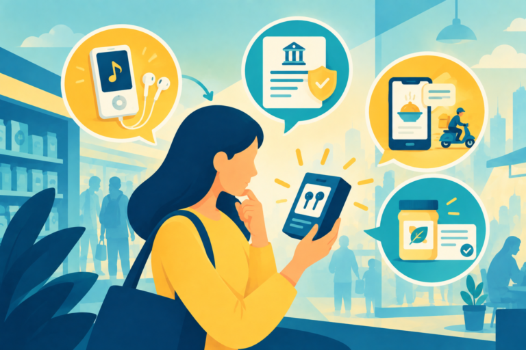 Reading simple, clear product instructions on a smartphone, representing the power of effective marketing language