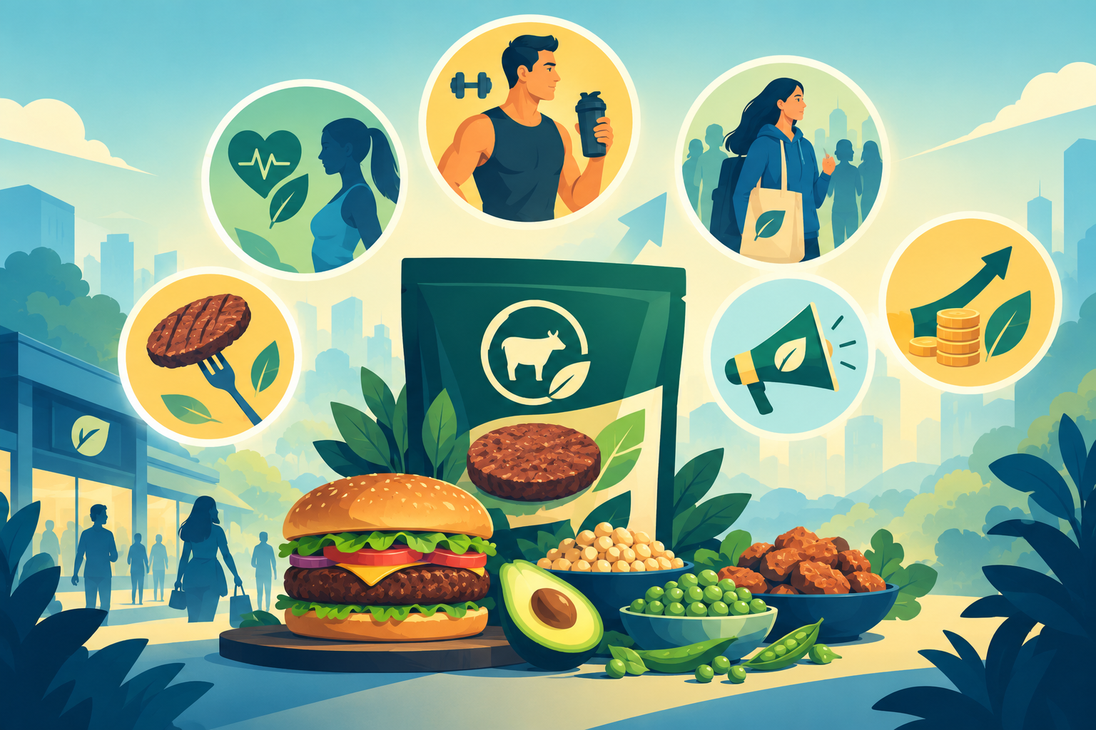 A package of high-protein plant-based burger patties featuring clean ingredients on a kitchen counter, representing Beyond Meat repositioning