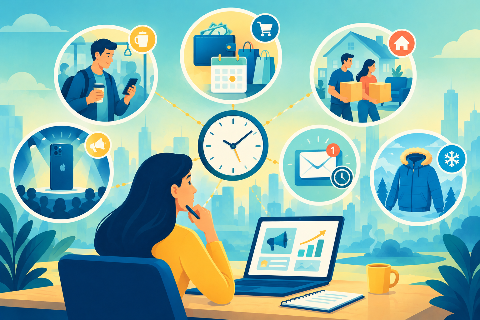 A digital marketing calendar and analytics dashboard highlighting strategic ad scheduling, representing effective campaign timing