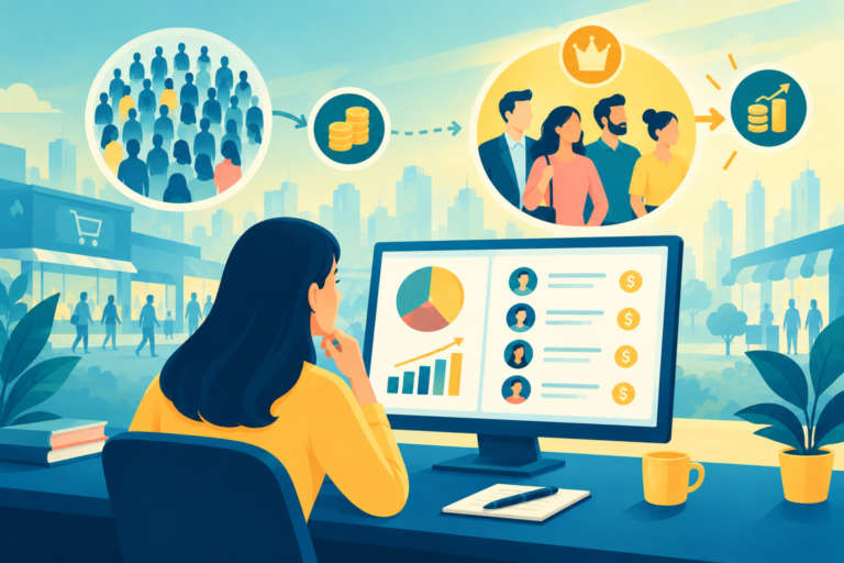 A financial dashboard chart highlighting customer segmentation and profit margin distribution, representing customer profitability