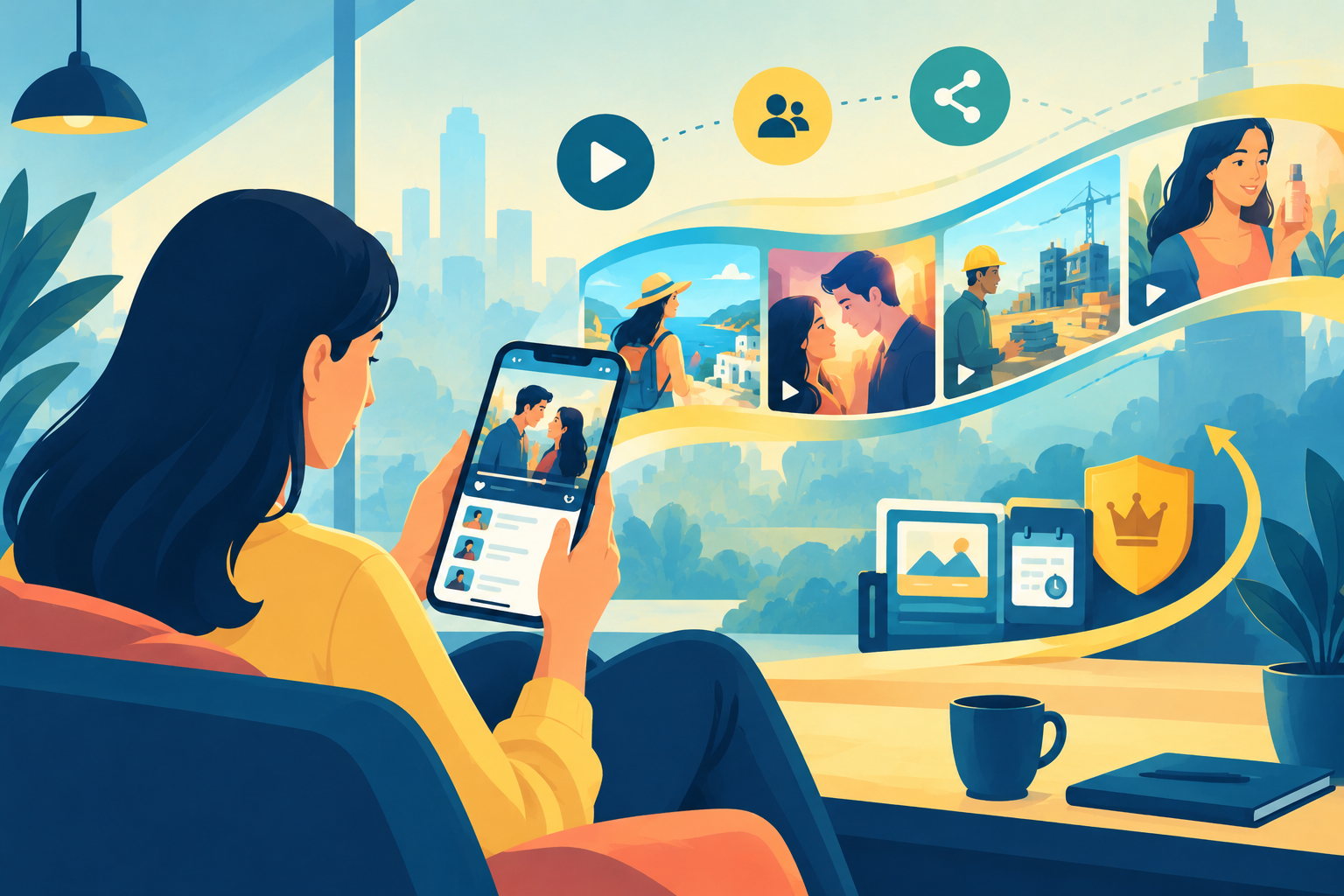 A smartphone displaying a vertical episodic video series with engaging characters, representing microdrama marketing strategy.