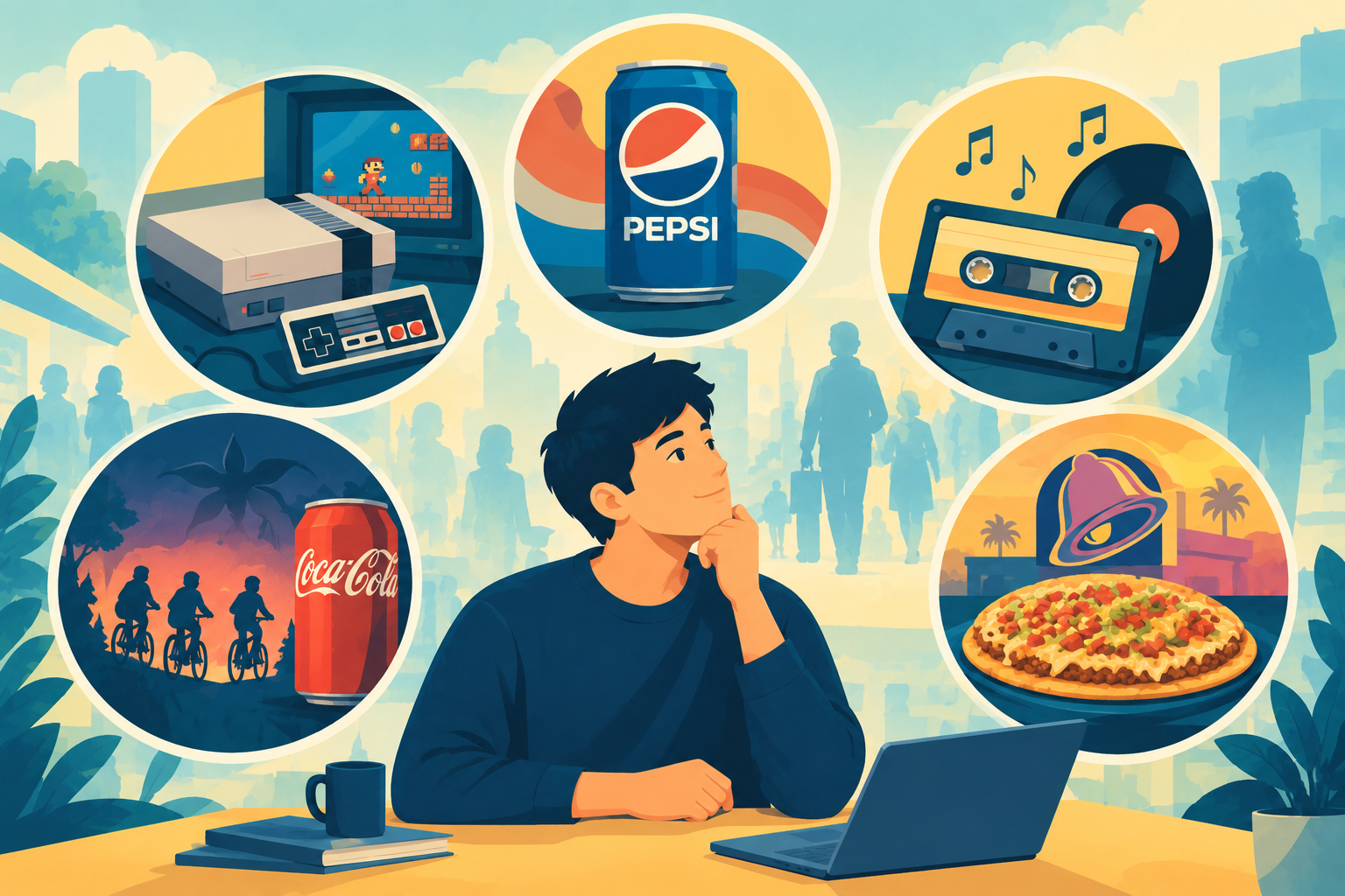 A retro-styled video game console and classic soda can sitting side-by-side, representing powerful nostalgia marketing