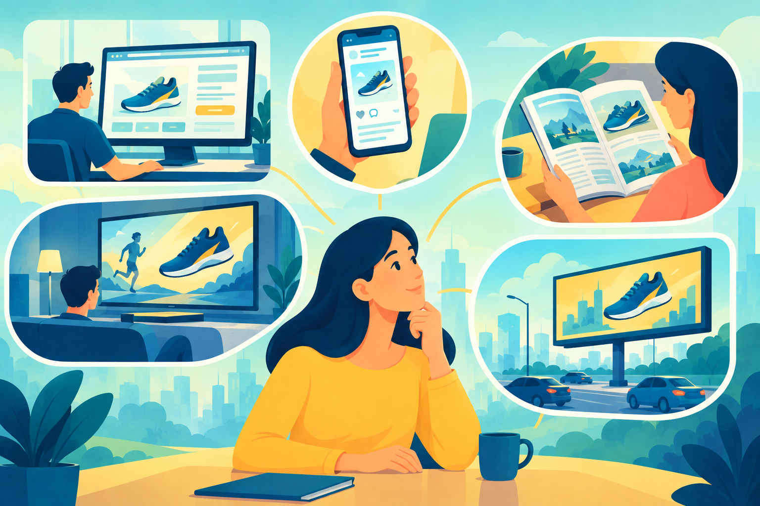 A digital designer tailoring visual assets across mobile, desktop, and print screens, representing effective visual storytelling